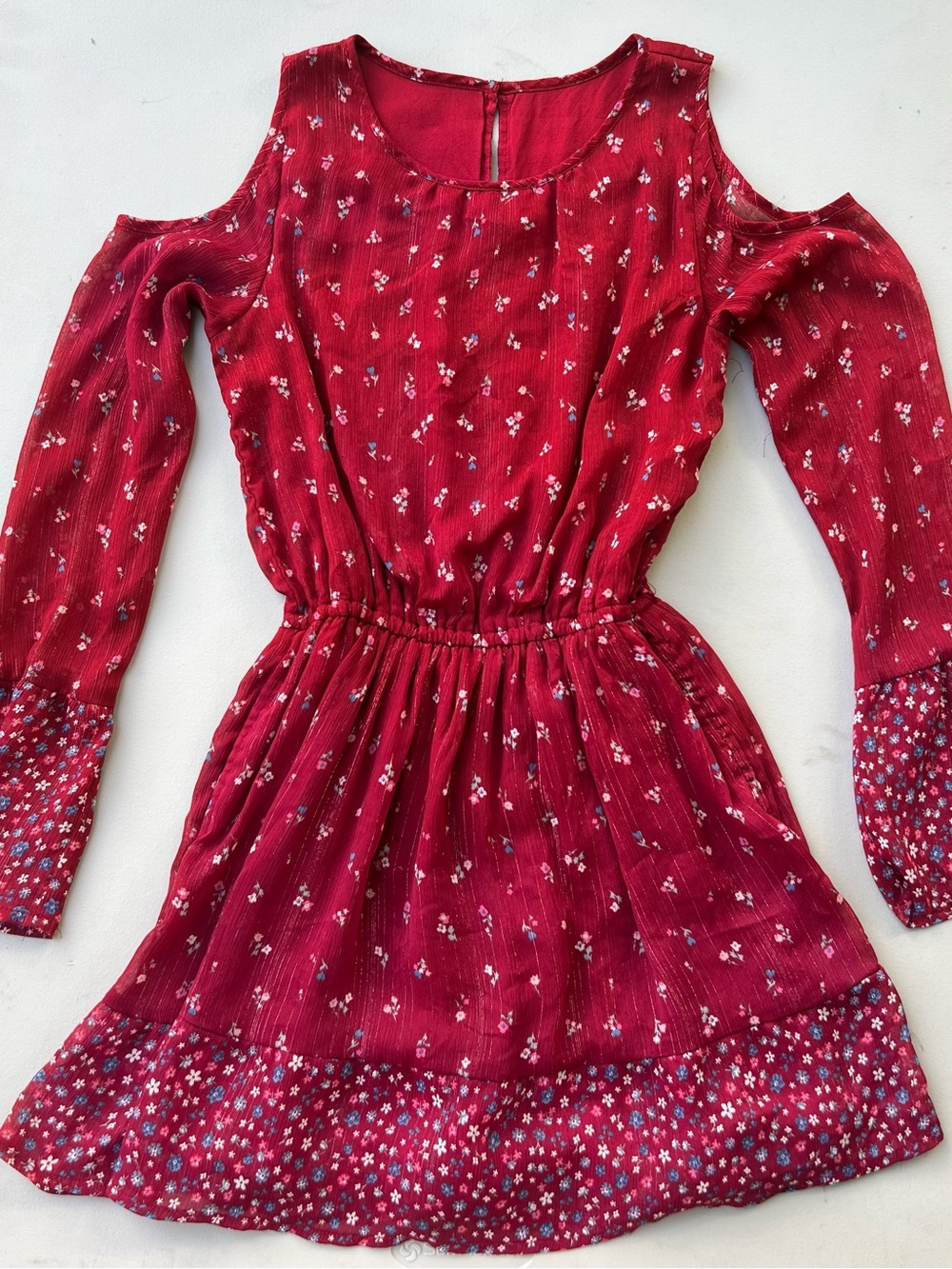 abercrombie kids Red Floral Cold-Shoulder Casual Dress